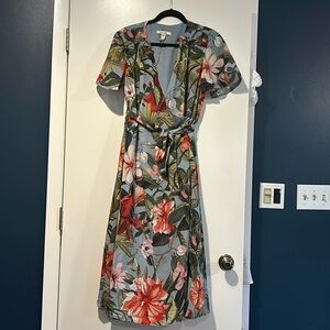 Tropical print wrap dress